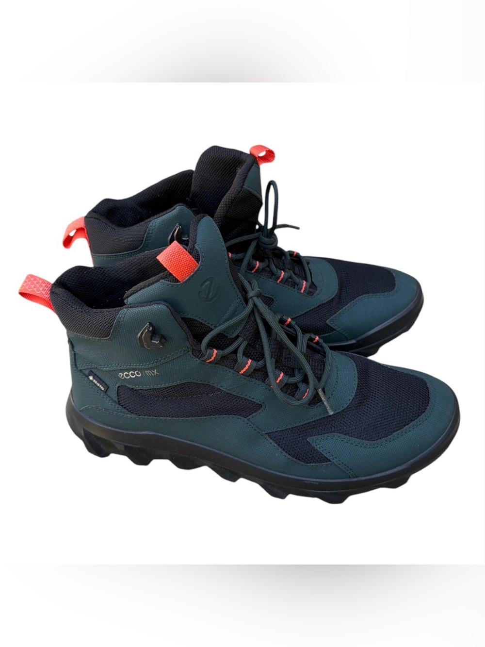 Ecco Men's Green and Black MX Mid-Top Hiking Boots with Orange Pull Tabs